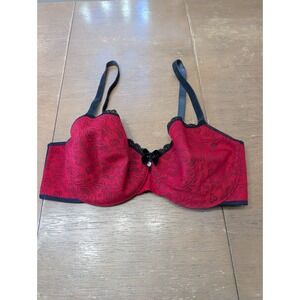Soma Enflaming‎ Lift Velvet Balconet Bra 36DD Red Black Lace Bow Underwire